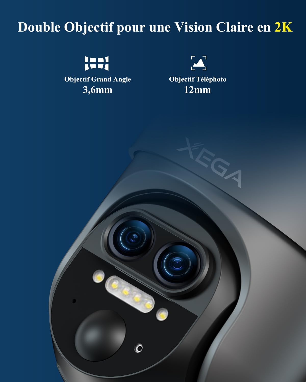 Xega Caméra de Surveillance Extérieure 4G LTE, Double Objectif, Carte SIM | Zoom Hybride 12x, Caméra Solaire, Rotation 360°, Détection PIR Humaine/Mouvement, Audio Bidirectionnel, IP66