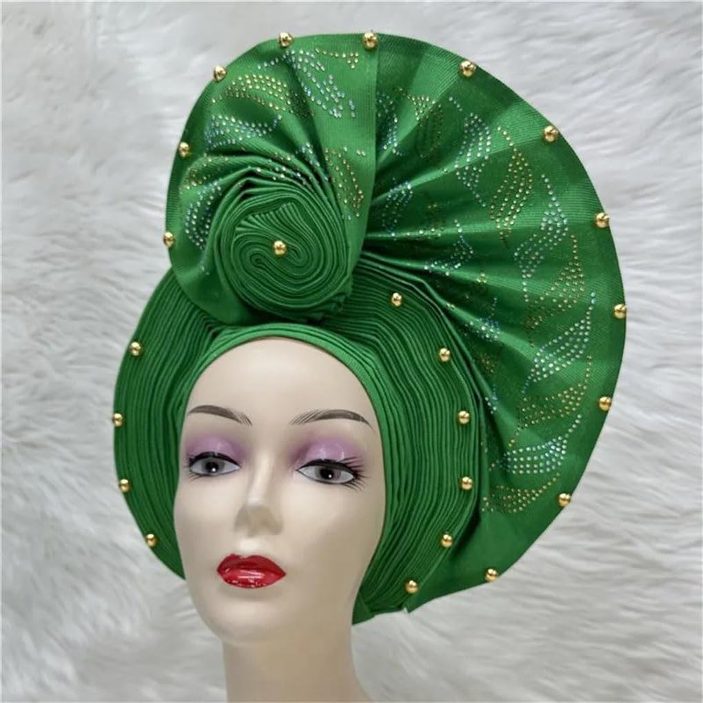 Afrikanische nigerianische Gele Elegante Kopfbedeckung mit Steinen Stirnband Turban Kopftuch Kopfbedeckung Auto Gele Hüte