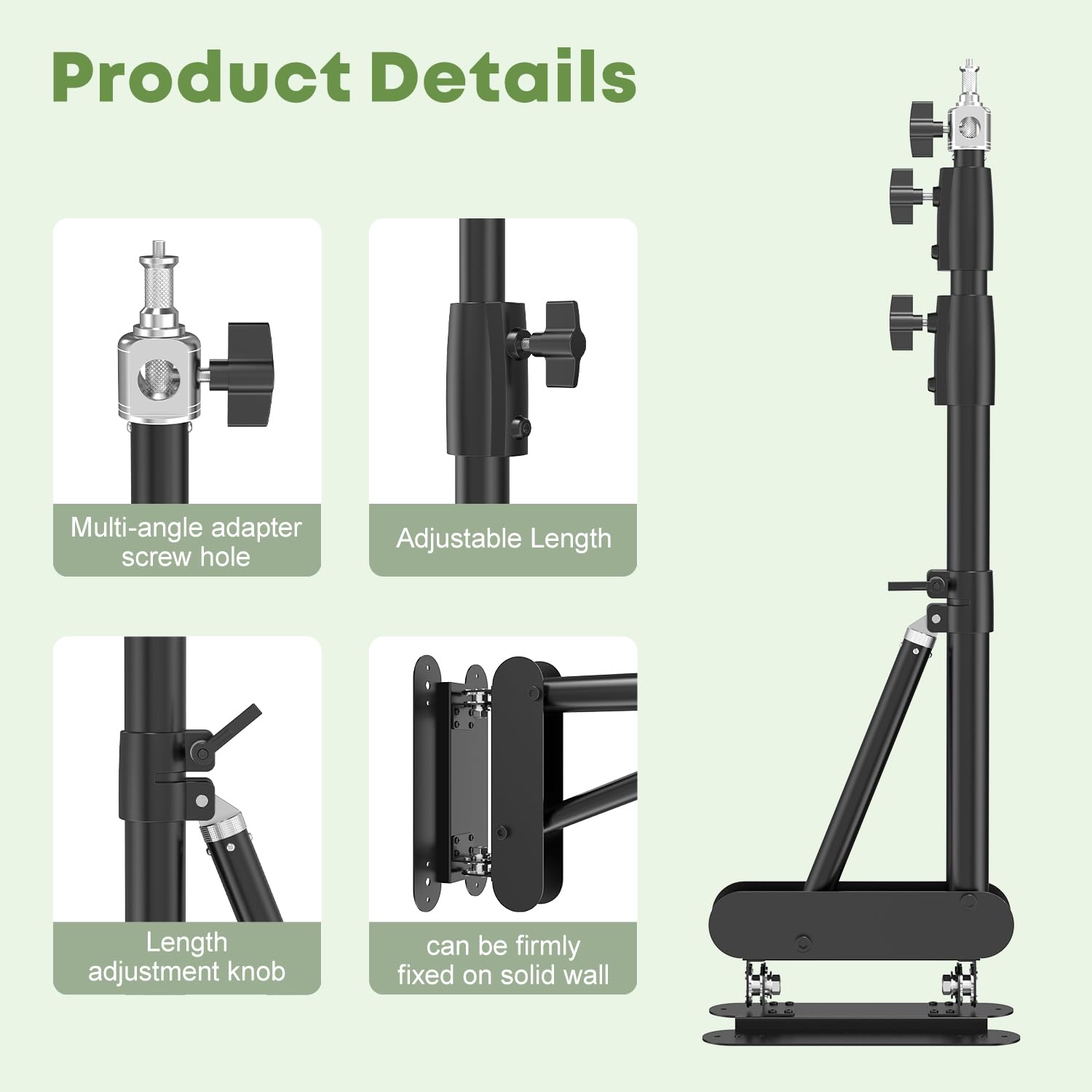 Wall Mount Boom Arm with Triangle Base, Max Length 5.9ft Adjustable Camera Mount Up to 180cm for Photography Studio Video Strobe Flash, Ring Light, Softbox, Umbrella Reflector