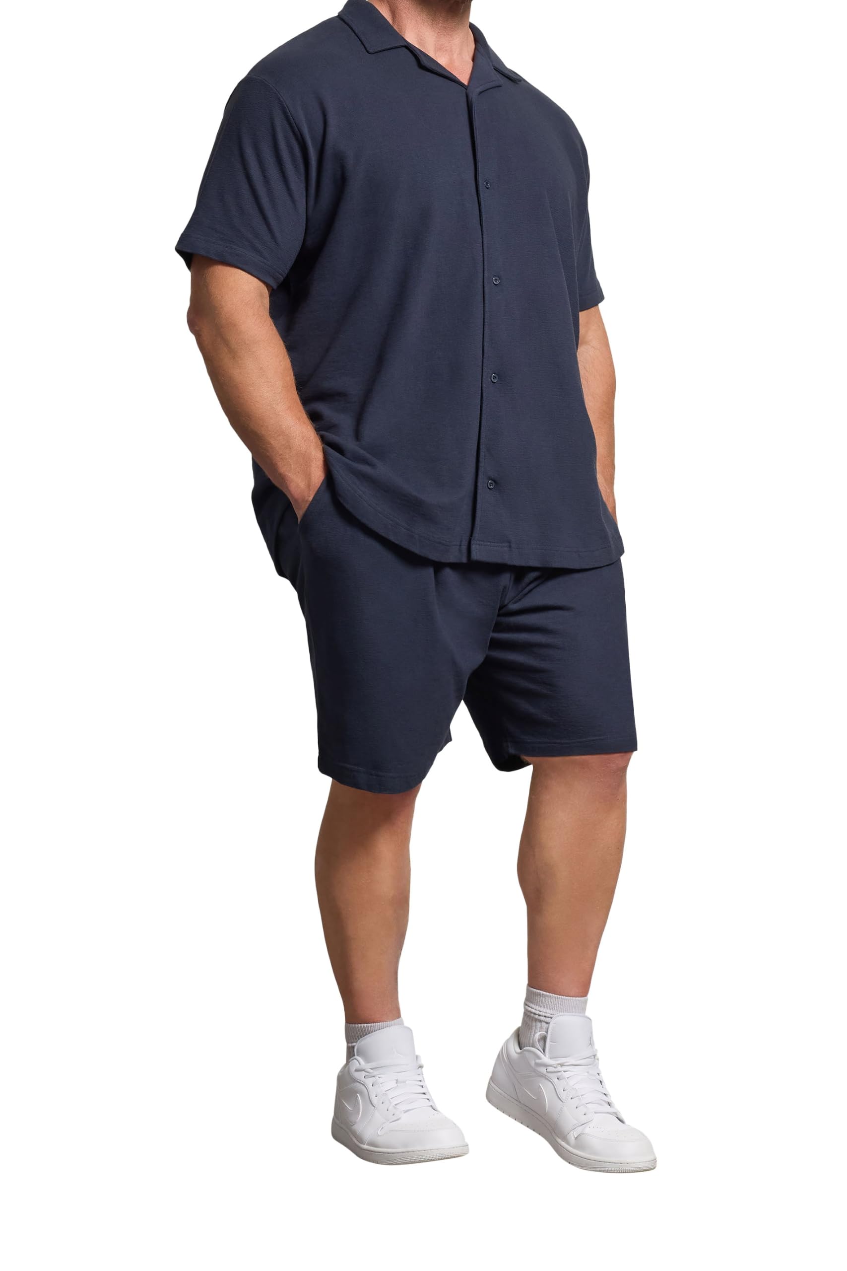 Badrhino Men's Navy Big & Tall Blue Textured Shorts - Plus Size Curve