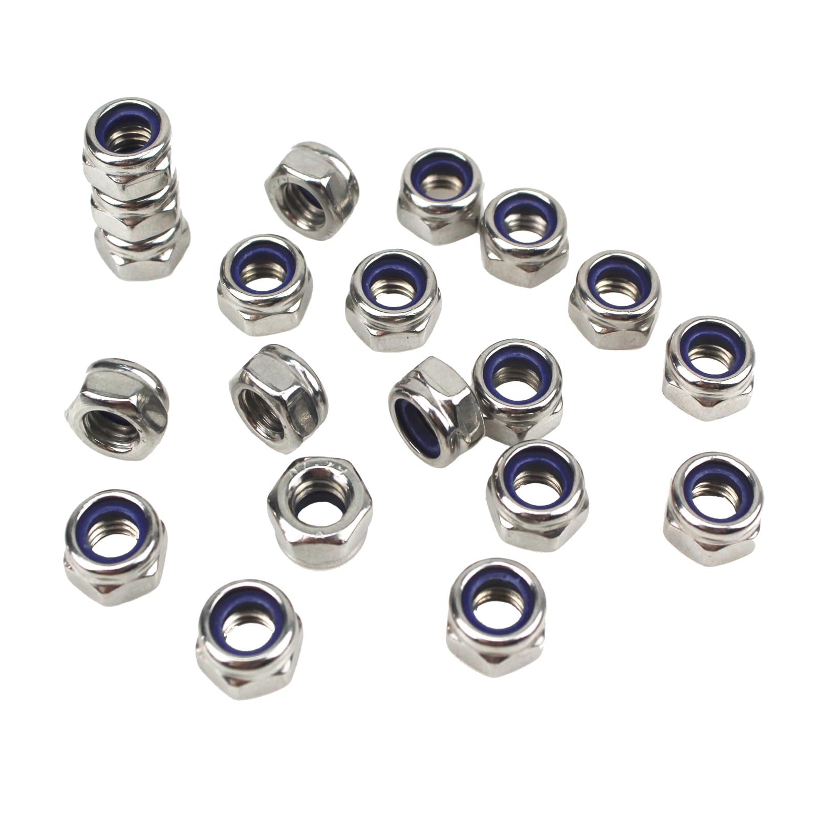 20 Pieces M6 Nylon Lock Nuts M6 Stainless Steel Hex Nuts 6mm Self Locking Nuts with Nylon Inserts