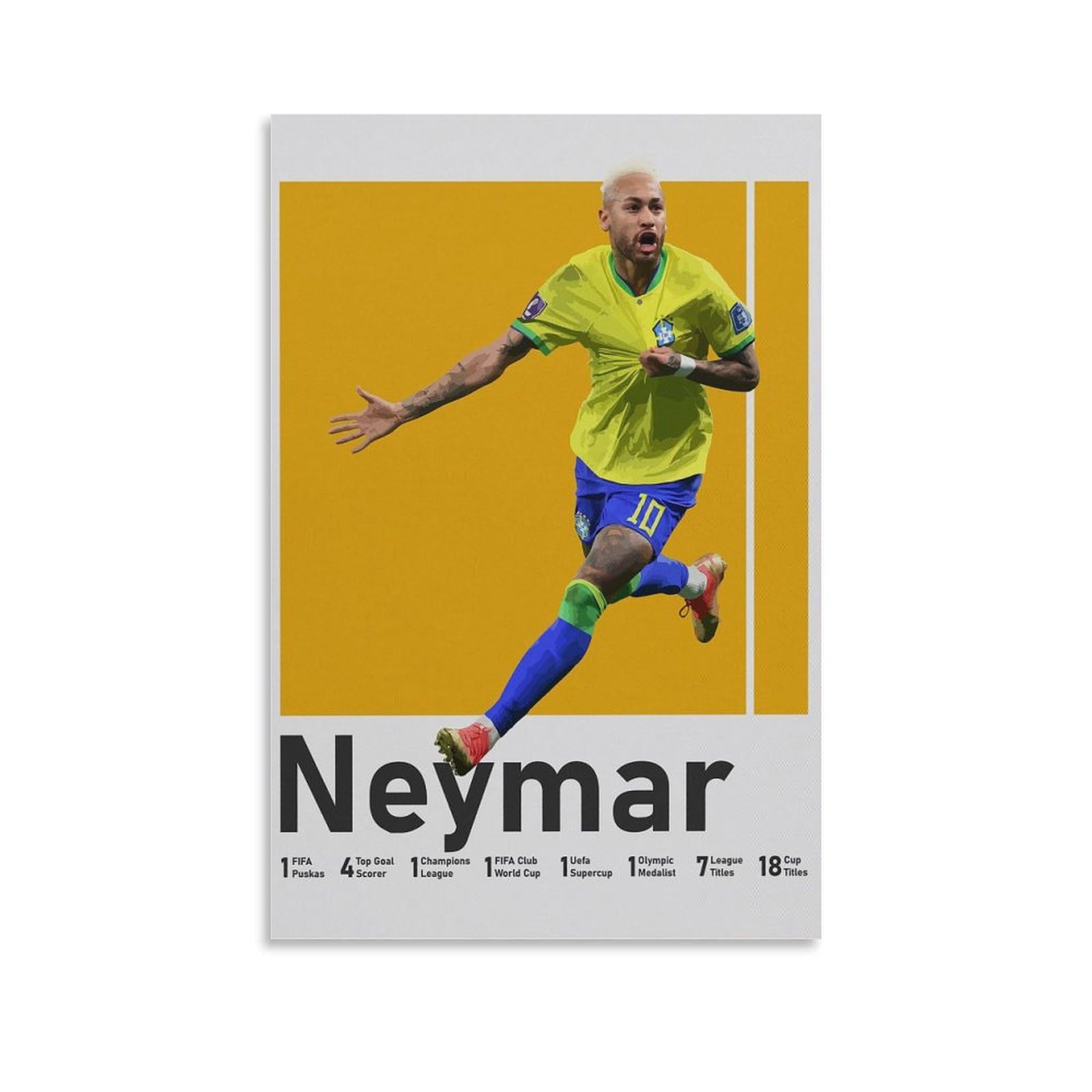 QZFNCOYU Neymar Brazil Football Art Poster Canvas Poster Bedroom Decor Landscape Office Room Decor Gift 16x24inch(40x60cm)