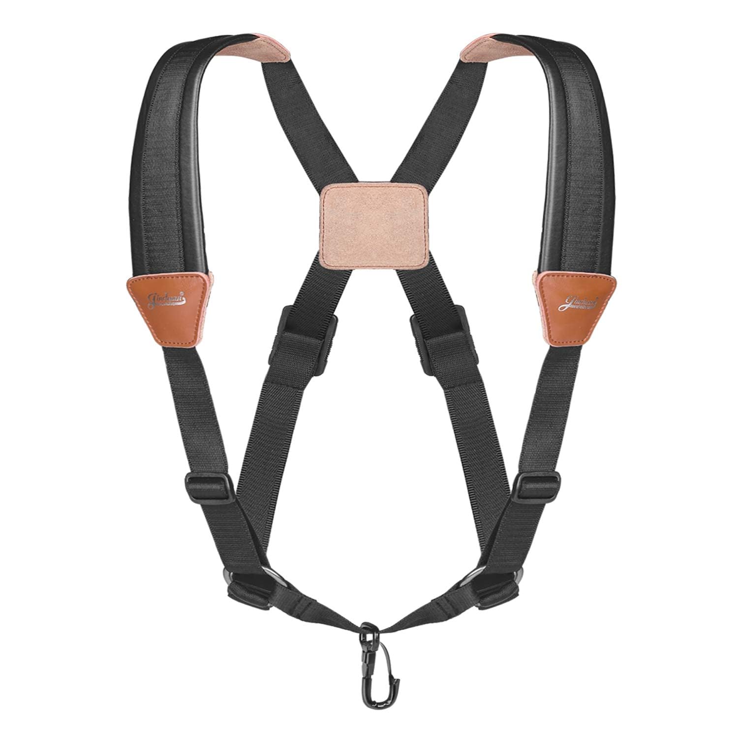 TERRIFI Professional Saxophone Shoulder Strap, Saxophone Strap Professional Shoulder Harness Leather Padded for Alto Tenor Bari Soprano Sax, for Alto Tenor Soprano Baritone Sax, Black