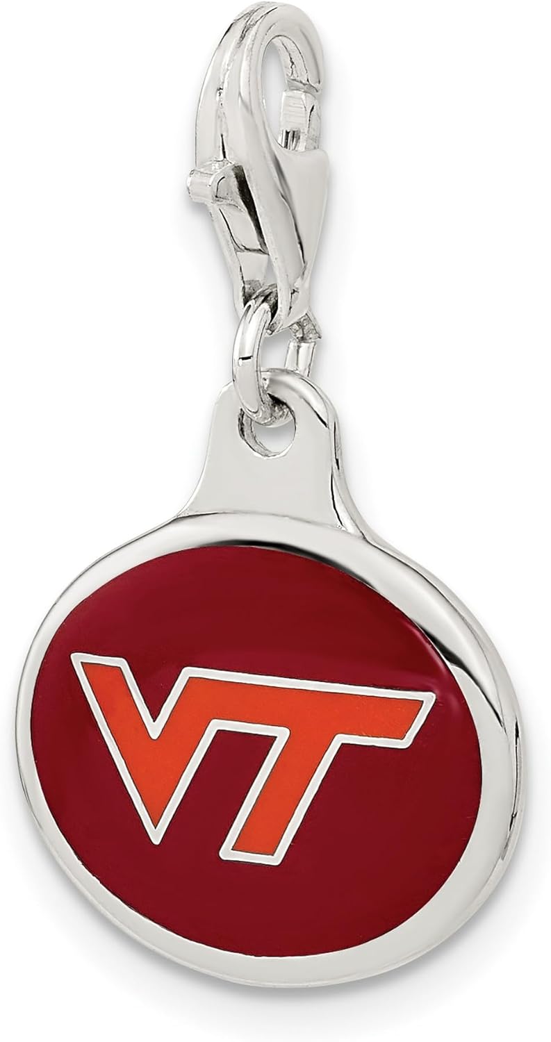 Virginia Tech Logo Charm Pendant in Sterling Silver with Clasp - Maroon and Orange VT Emblem for Alumni, Students, Sports Fans - Unisex College Jewelry, School Colors, Team Spirit Accessory