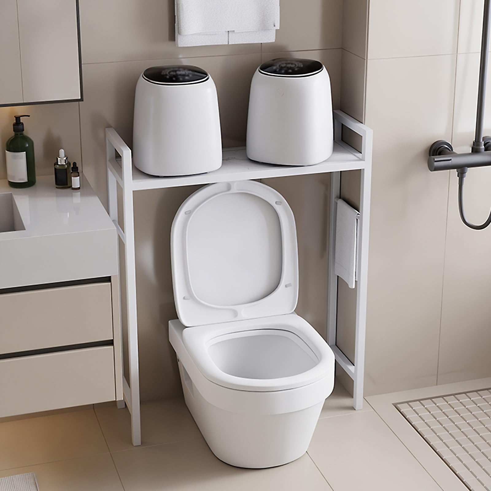 Scaffale impermeabile sopra il WC, salvaspazio, minimalista, facile da pulire, design con lastre di roccia, soluzione di archiviazione tutto in uno (bianco, 80 x 25 x 105 cm)