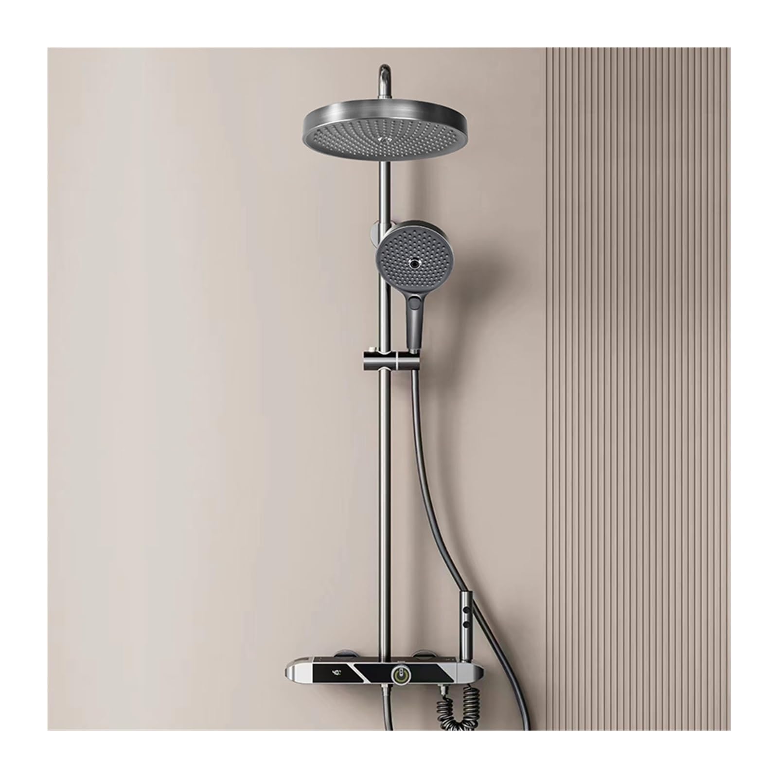 Shower System, Digital Shower System, Intelligent Bathroom Temperature Display Faucet Set, Rainlfall Mixer Bidet(Grey Round Shower)
