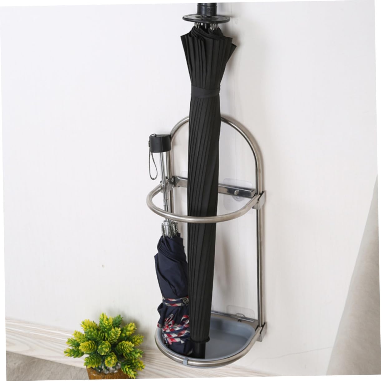 HANABASS Supporto Portaombrelli da Parete Pieghevole in Acciaio Inossidabile Organizer Multiuso per Ingresso Casa Design Compatto Argento e Azzurro