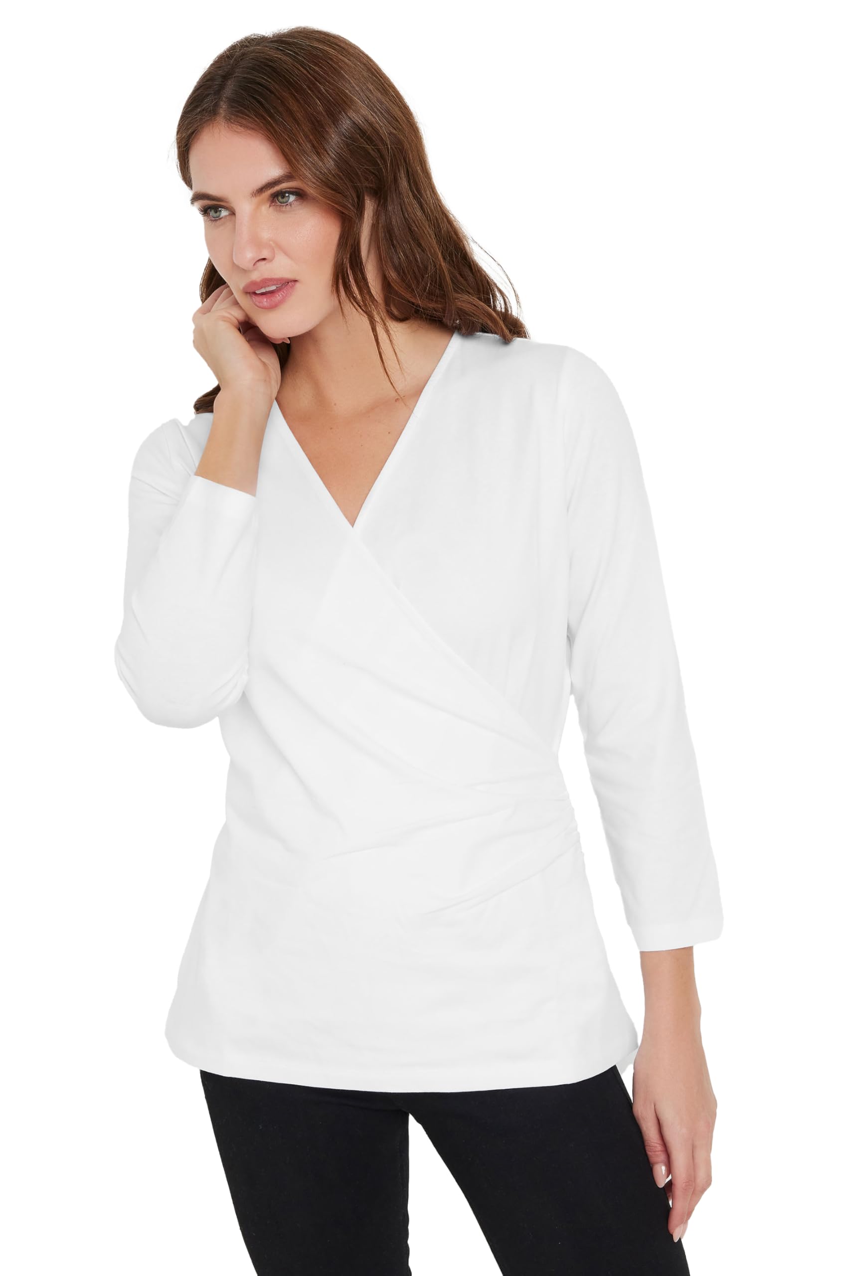 M&Co Long Sleeve Wrap Top - Women's White