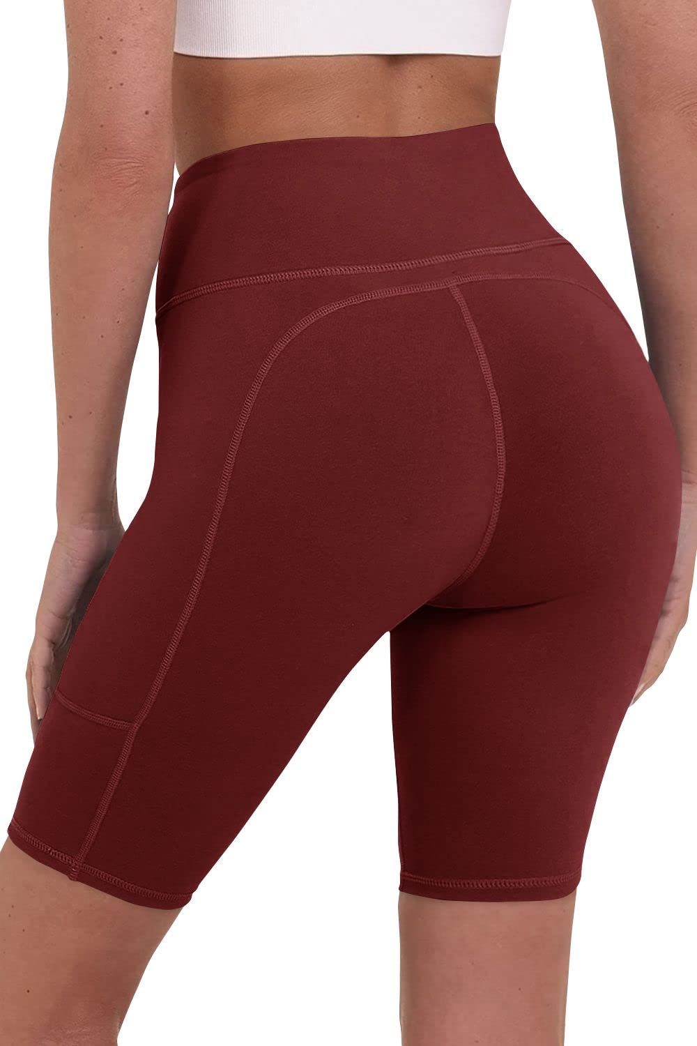 TCA Women's Equilibrium Yoga Workout Athletic Gym Running High Waisted Short with Phone Pocket - Cabernet, M