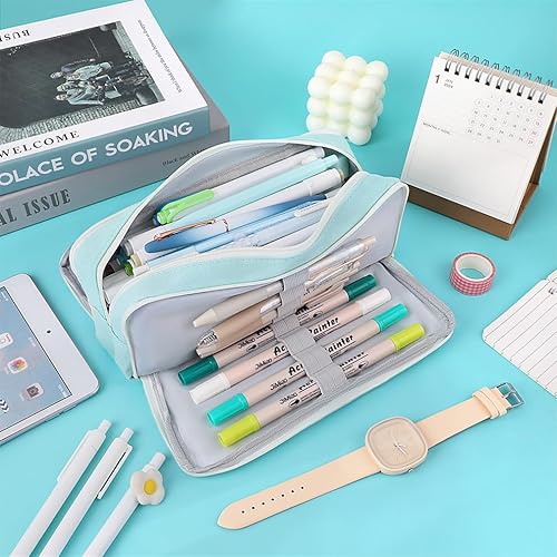 Miniatura 2 de iSuperb Estuche grande para lápices con 3 compartimentos, bolsa de lápices de gran capacidad para niños, adolescentes, niñas, niños, estudiantes,