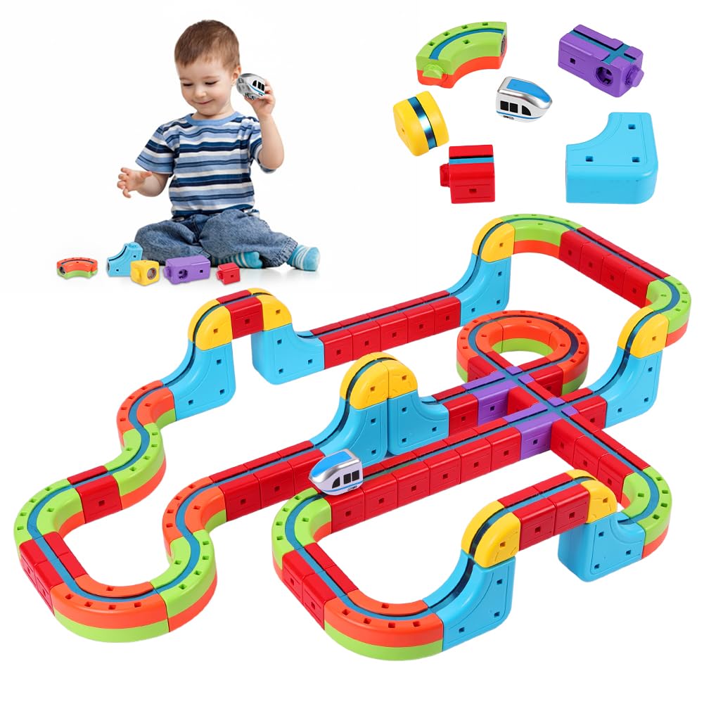 68 Piezas Tren Eléctrico, Trens Magnetico Juguete Incluye Tren Eléctrico Antigravedad, Señales de Tráfico Y un Diseño de Pista Incrustado en 3D, Regalos
