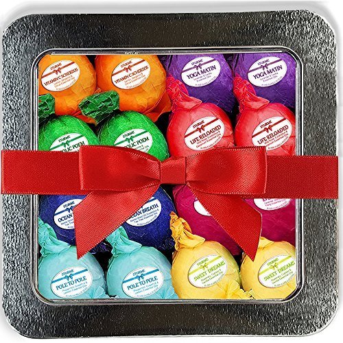 Bath bombs Gift Set 16 Organic Bubble Bath Handmade Shea Butter Dry Skin Moisturize Spa Bubble Bath Birthday Gift idea For Her Him Natural Essential Oils gift baskets Spa Fizzies Bath Pear