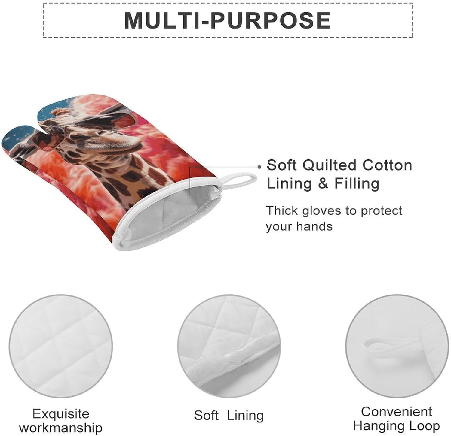 2 Pcs Oven Mitts Heat Resistant Kitchen Gloves Soft Safety Giraffe Wearing Sunglasses Oven Glove for Microwave, Barbecue