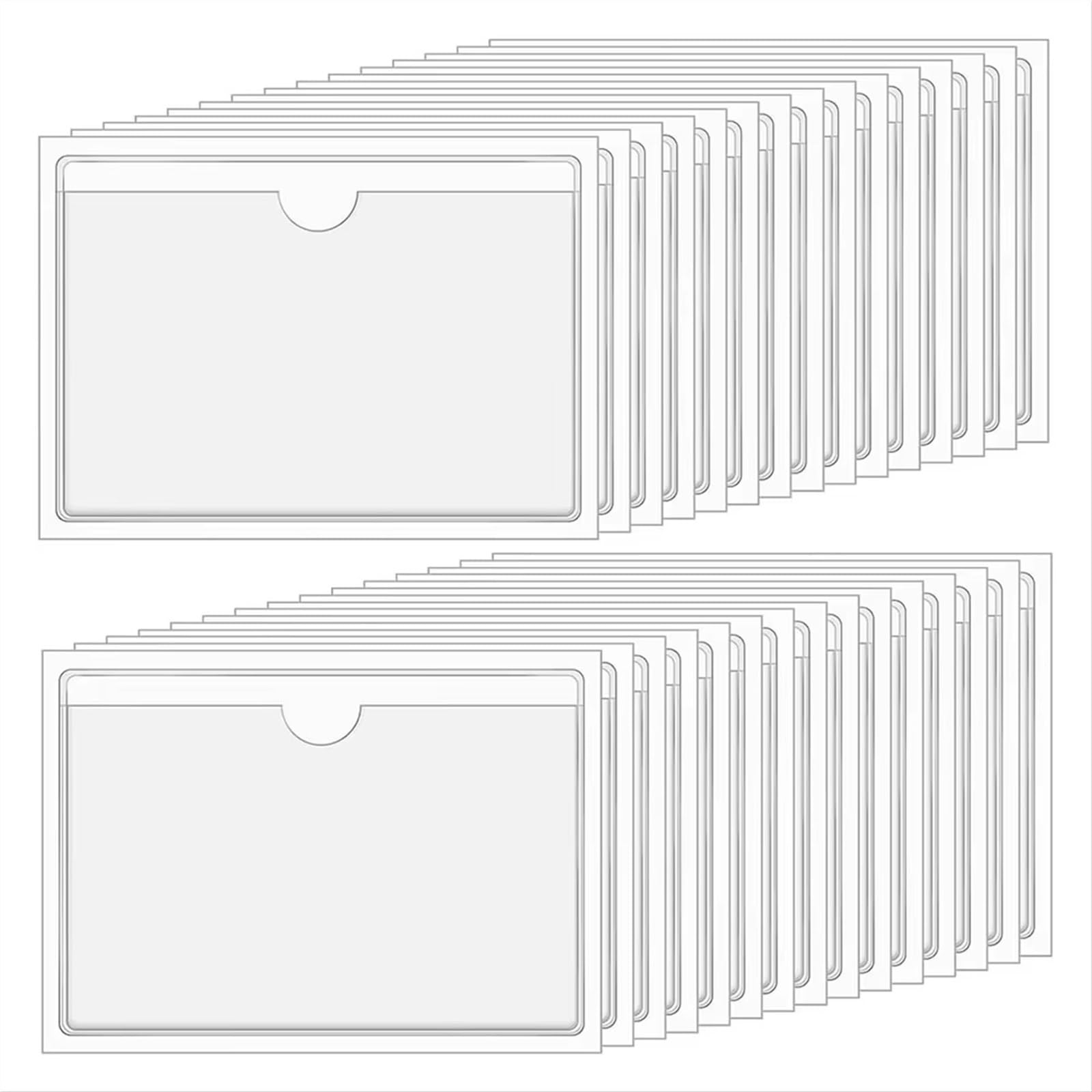 Hzomif 50/100 Pcs Clear Self-Adhesive Index Card Pockets - Top Loading Sleeves For Labels