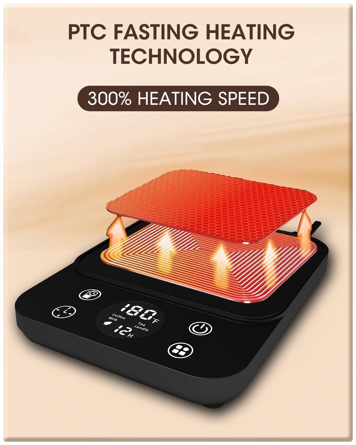 Calentador de taza de café para escritorio, calentador de café eléctrico inteligente mejorado 2024, recordatorio de agua de bebida de 1 hora, 4 modos, apagado automático de 8 horas, 9 temperaturas, 7
