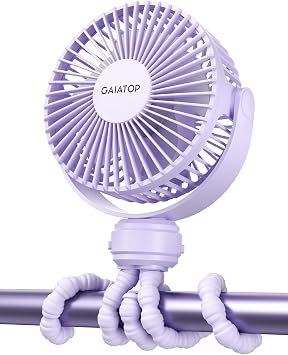 Gaiatop Mini Electric Fan with 360 Rotation, 5.5mm Gaps, Rechargeable Battery, 3 Speeds, Purple | Battery Operated Detachable, 3 Speed Rechargeable, 360° Rotate Flexible Tripod, Cooling for Car Seat Crib Treadmill Travel