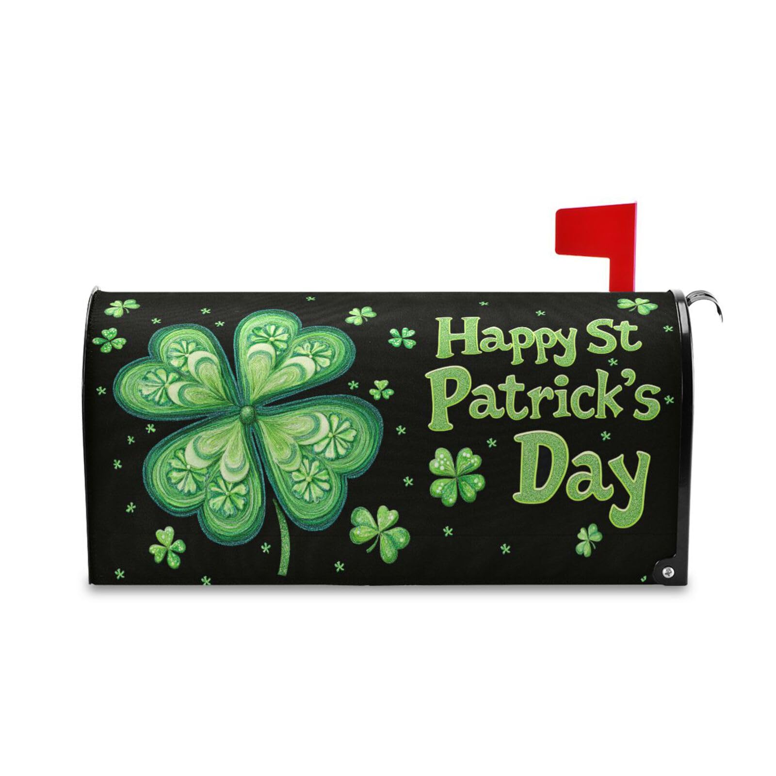 Happy Patrick's Day Shamrocks Mailbox Cover Magnetic Standard Size Elf Hat Green Clover Rainbow Coin Letter Post Box Cover Wrap Decoration Welcome Home Garden Outdoor 21