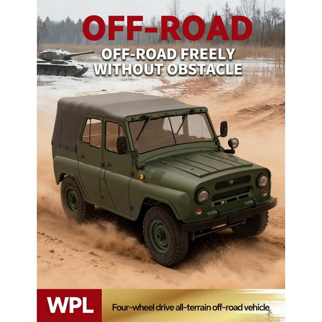 1/12 2,4-GHz-UAZ-469 WPL C94 4WD RC-Offroad-Crawler Mit Realitätsgetreuer Lenkung, Zwei Akkus, Einer Klappbaren Windschutzscheibe Und Einem Abnehmbaren Dachzelt (grün/RTR)