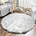 HLZDH Faux Lammfell Schaffell Teppich Kunstfell Dekofell in Super weich Lammfellimitat Teppich Longhair Fell Optik Nachahmung Wolle Bettvorleger Sofa Matte (Rundes Weiß, 90 X 90 cm)