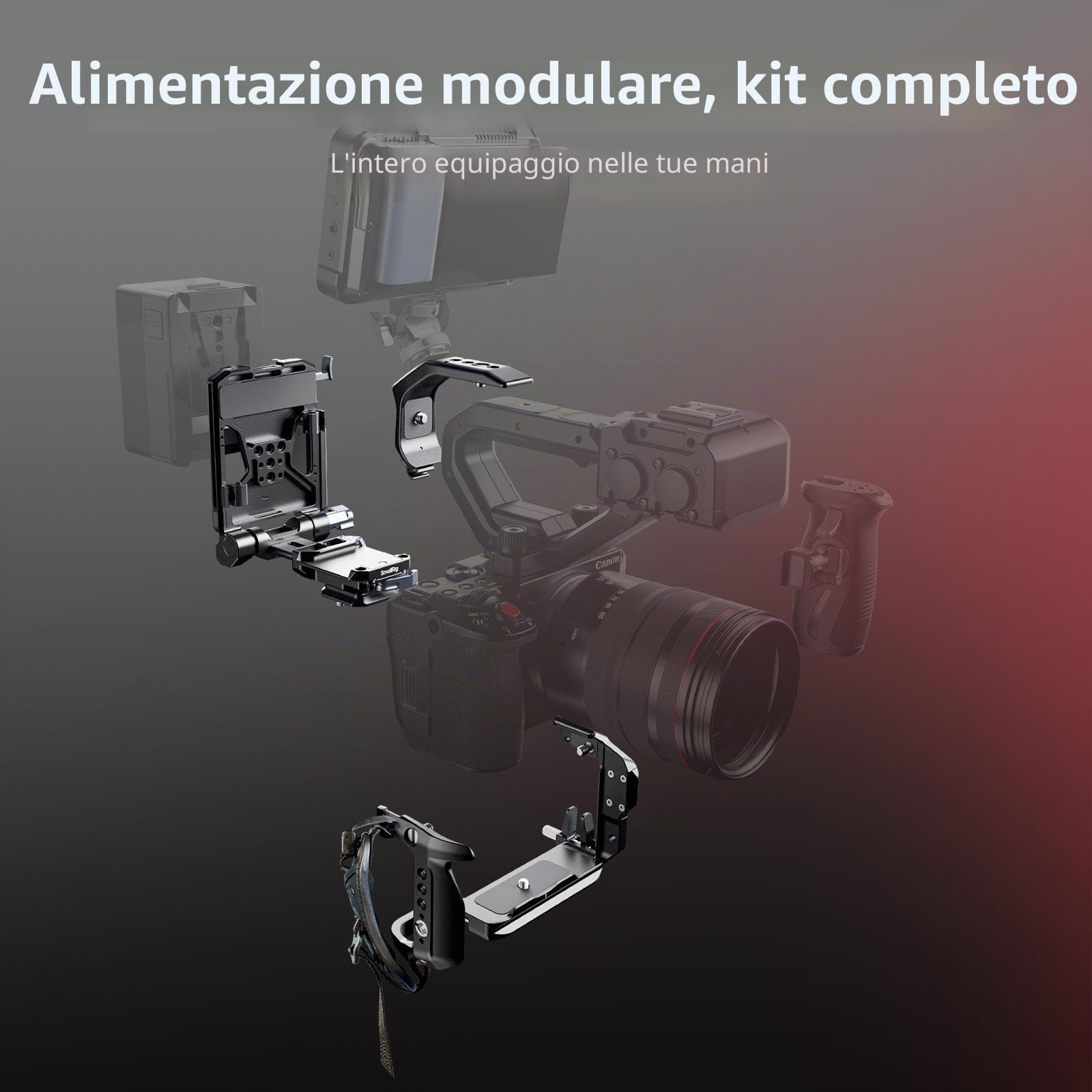 SMALLRIG Kit Gabbia di Portatile per Canon C50 con Prolunga XLR, Piastra Batteria V-Mount, Gabbia per Fotocamera con Piastra a Sgancio Rapido Integrata per Arca e Cinghia da Polso - 5658