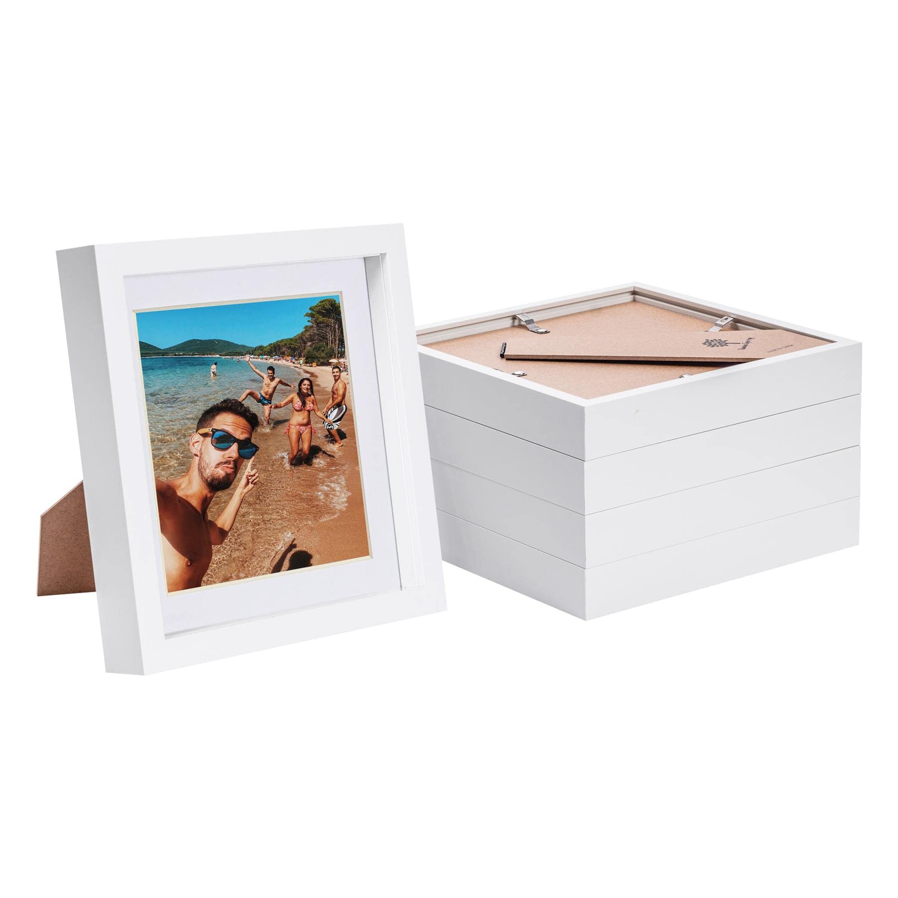 Nicola Spring White 8" X 8" 3D Box Photo Frames - 6" X 6" Mount - Pack Of 5