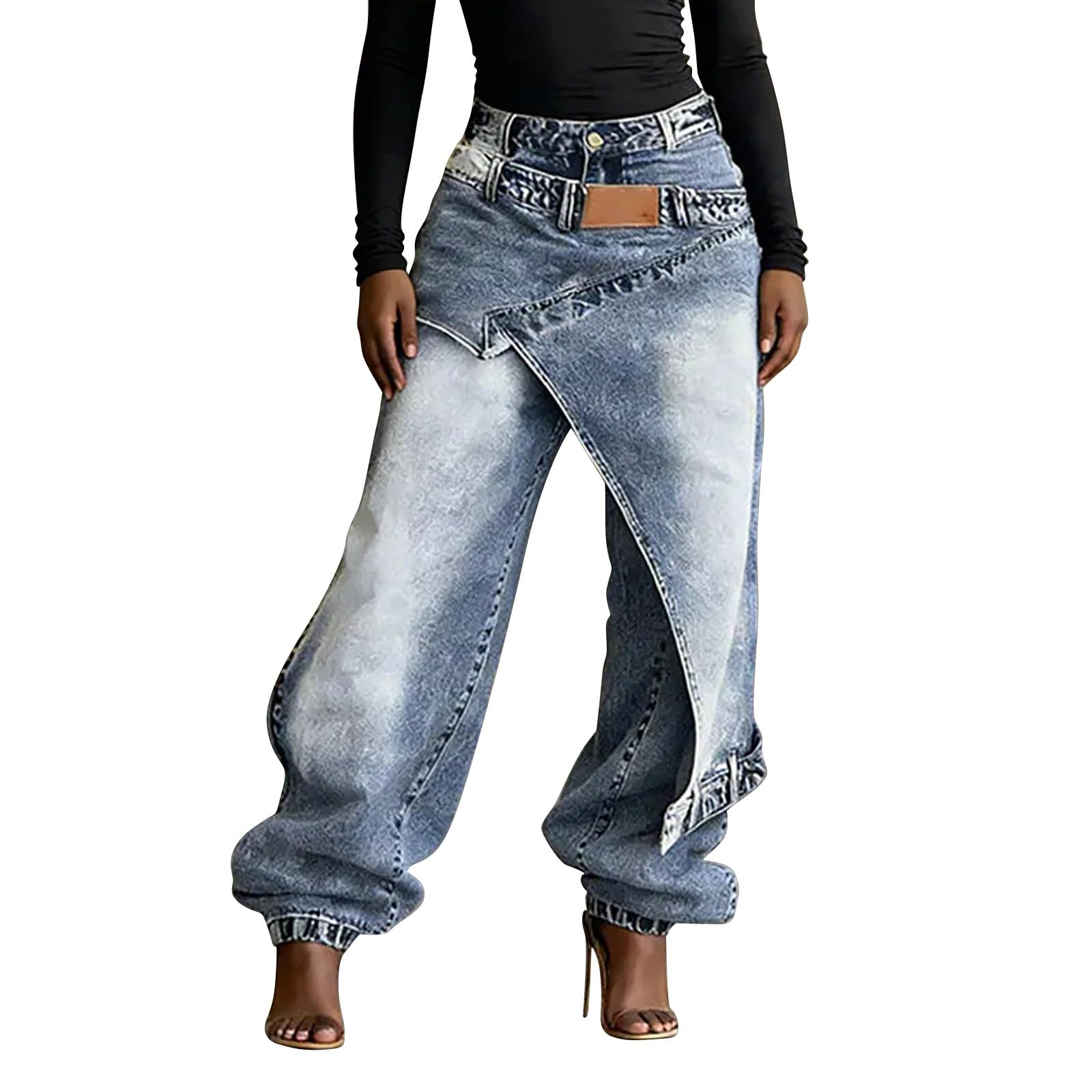 Jeans Baggy Donna Curvy Jeans Elasticizzati Casual Curvy Pantaloni Denim Vita Alta Leggeri Gamba Larga Con Tasche Pantaloni Baggy Larghi Palazzo Comodi Pantalone Tempo Libero Wide Leg Oversize