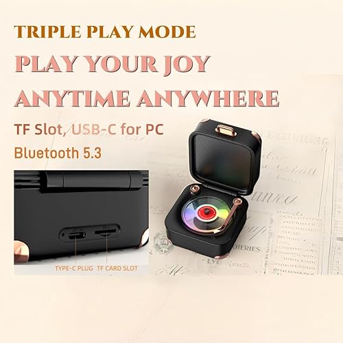 Miniatura 5 de Altavoz Bluetooth retro con luz de vinilo RGB, tocadiscos, tocadiscos pequeño, decoración estética, sonido estéreo, batería larga, mini altavoz