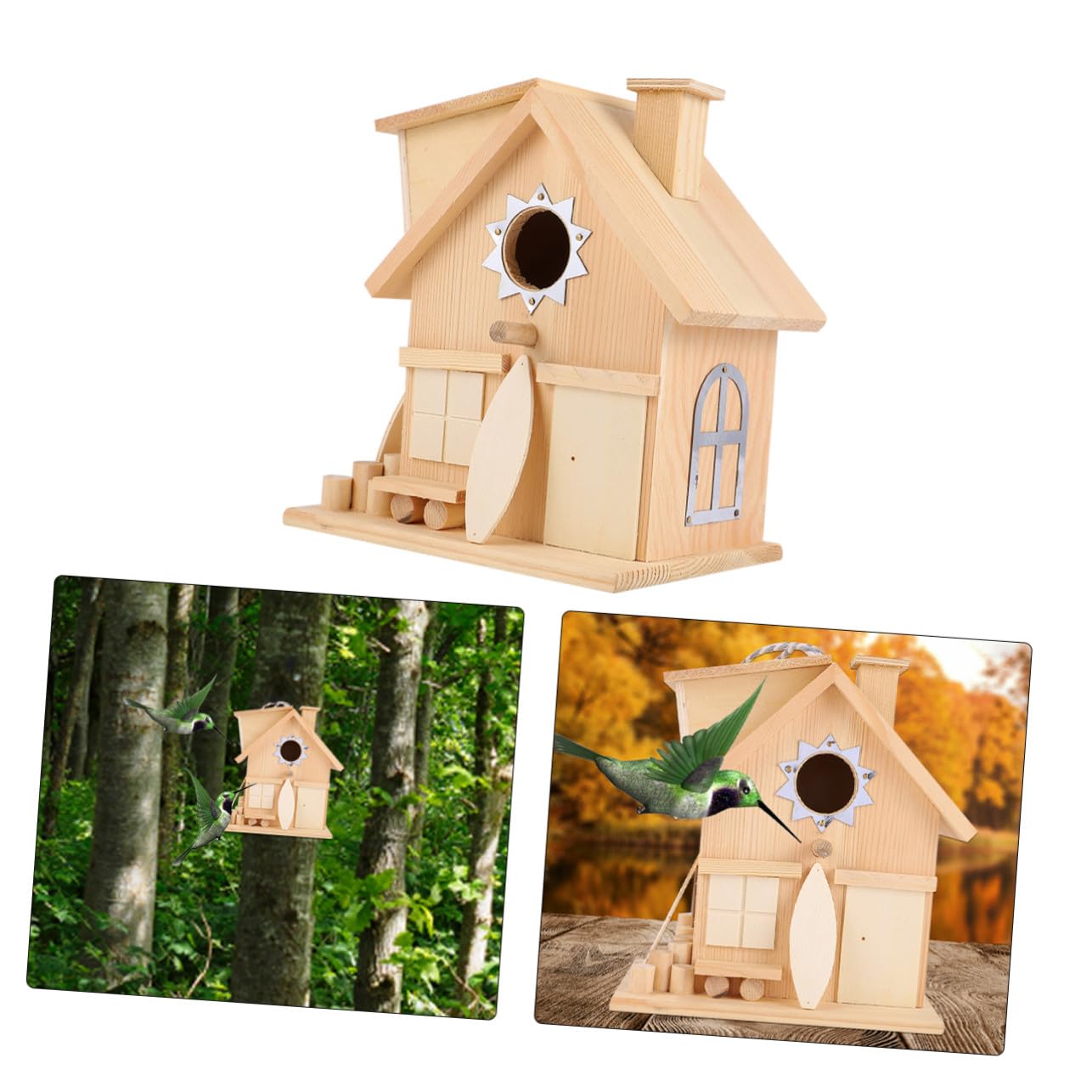 Casa de Pájaros de Madera Colgante Resistente para Exterior Decoración Rústica Jardín Fácil Instalación sin Herramientas para Aves Pequeñas