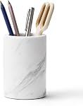 Natural Marble Pen Holder for Desk, Handcrafted Volakas Sturdy Desk Organizer for Office Supplies Storage Desktop Stationary Makeup Brushes Cup Pencil Holders for Home White (DL002)