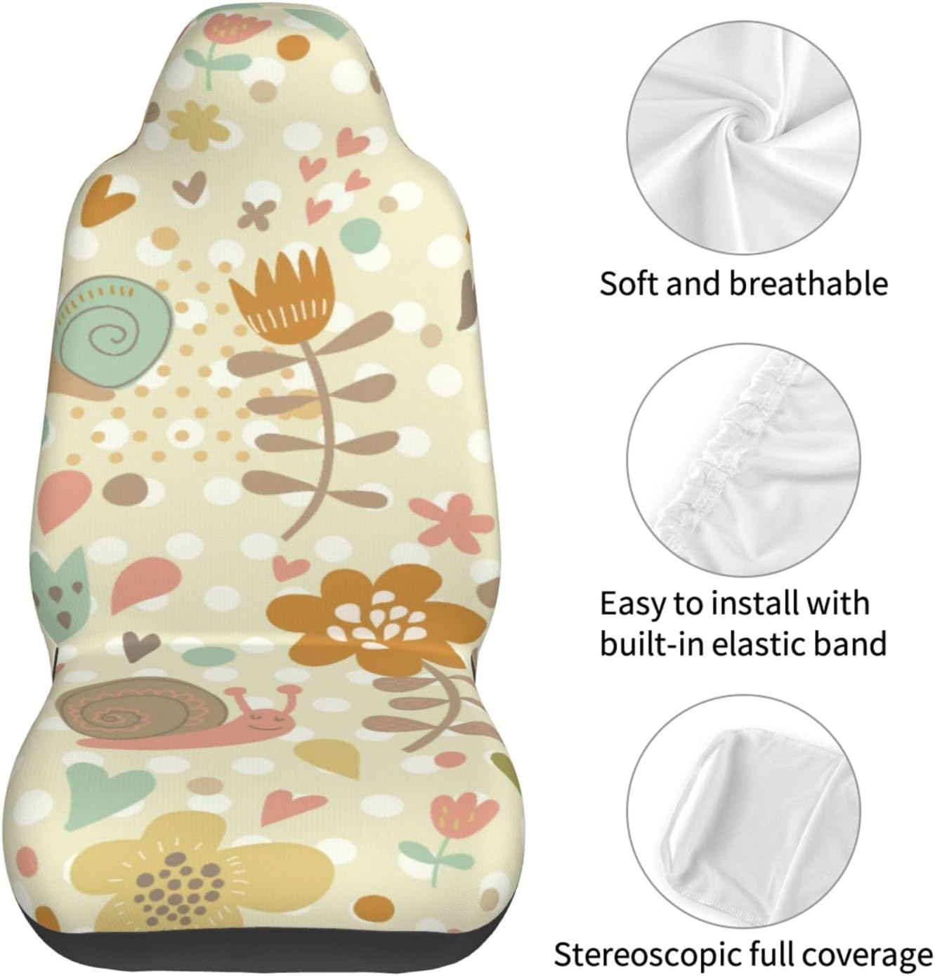 Snails Car Seat Covers 2-Pack - Fit for Sedans, Trucks, Suvs, Automotive Seat Protectors with Reinforced Stitching