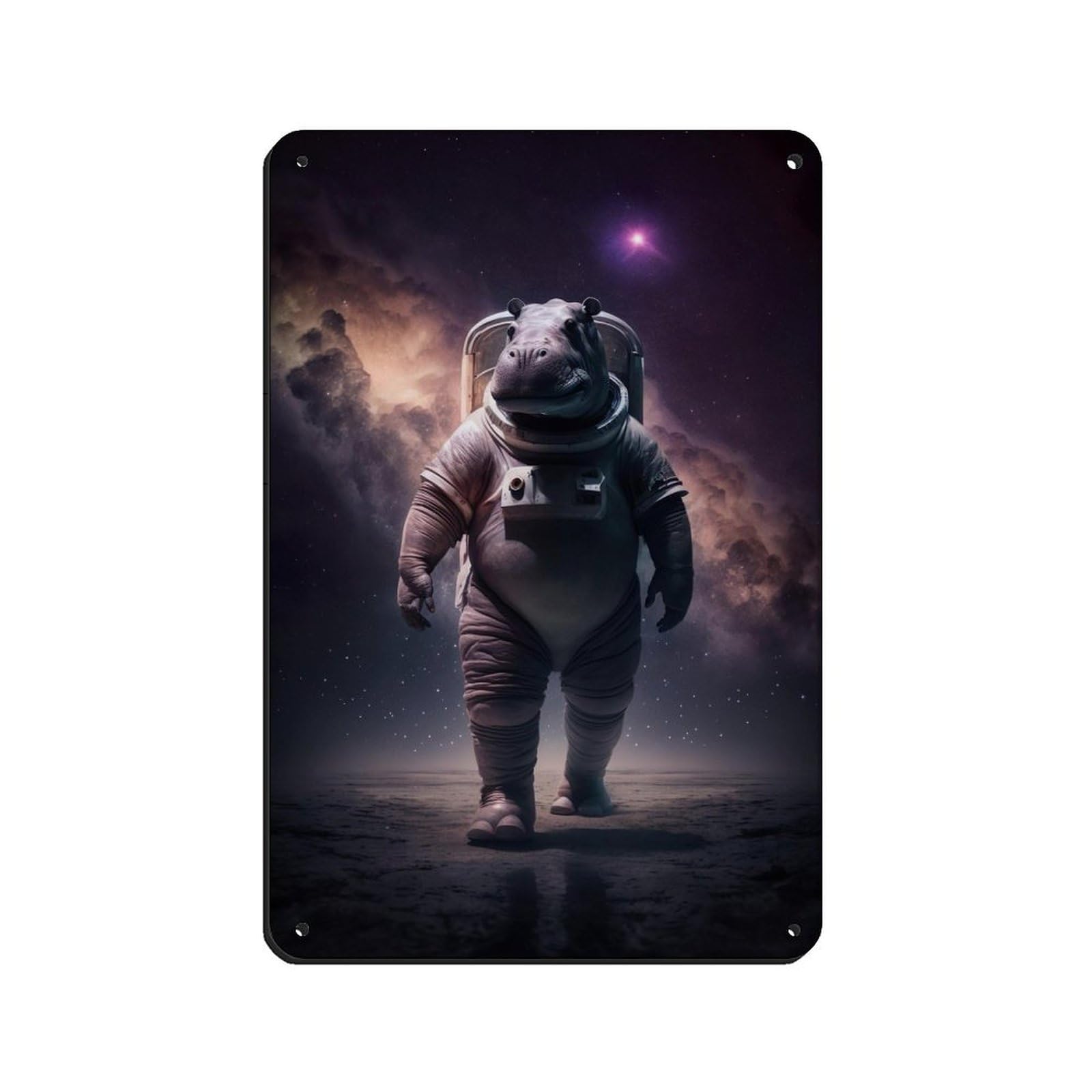 Lxwnze 20L X 30W Cm Astronaut Hippo, Futuristic Animal（2） Retro Poster Metal Tin Sign Chic Art Retro Iron Painting Bar People Cave Cafe Family Garage Poster Wall Decoration 8X12inch(20X30cm)