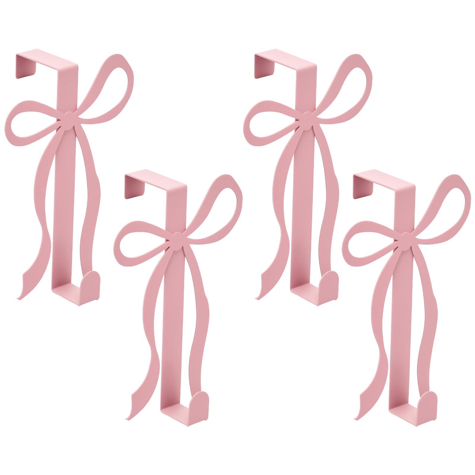 YUNYOUC 4 Pack Pink Bow Over The Door Hook, Metal Door Hanger Hook, Coquette Room Decor Bow Accessories for Cabinet Living Room Bathroom Bedroom Kitchen Hanging Clothes Towels Hats Coats Bags(Pink)