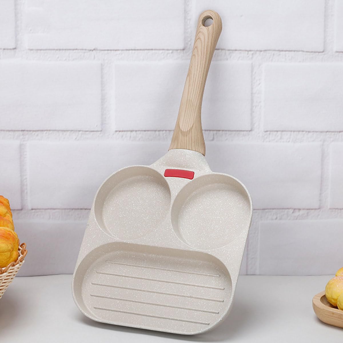FUOYLOO Padella Rivestimento Antiaderente Effetto Termico Ottimale Beige per Frittata Multifunzione in Lega di Alluminio per Cucina Domestica e Ristorante