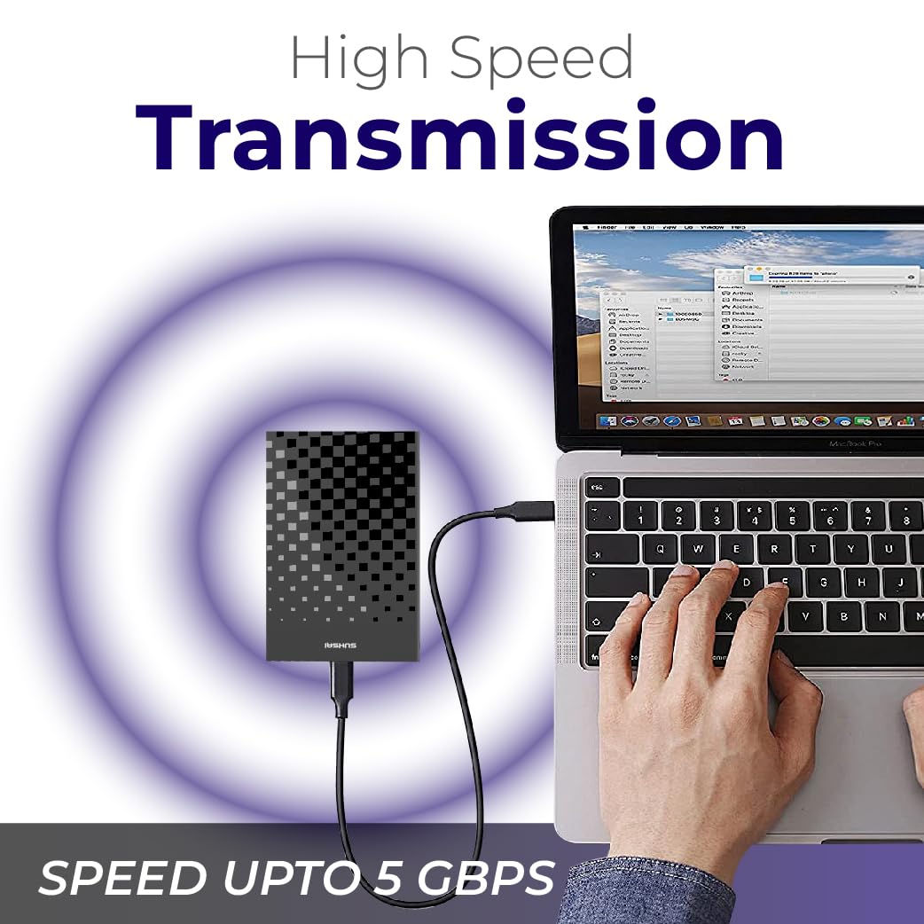 SUHSAI Disco rigido esterno 1 TB USB 3.0 Plug & Play per il gaming | Elevata velocità per laptop, PC, Mac, computer desktop e console di gioco. Design compatto e leggero per il backup dei dati.