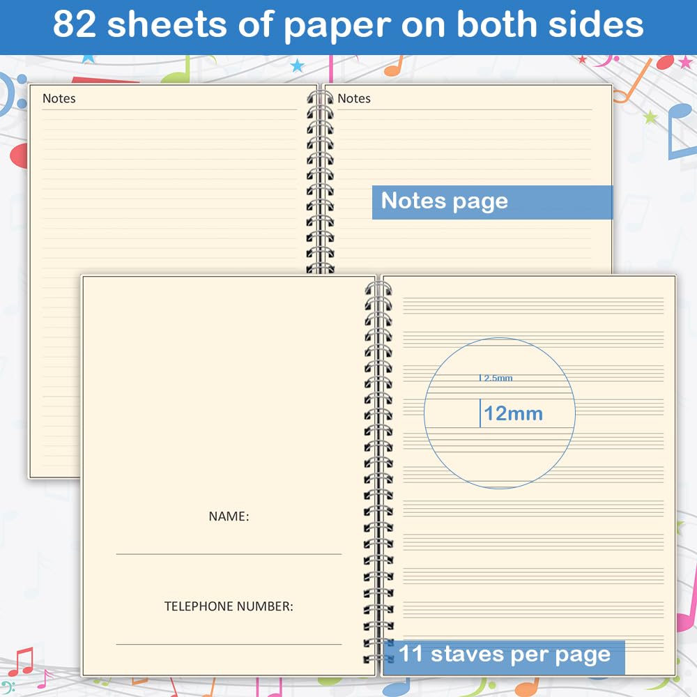 Lyuzecheean Paquete de 3 cuadernos de partituras en blanco, cuaderno de papel para personal de composición, cuaderno de papel manuscrito, 10 pentagramas, cuaderno de música artística negro, total de