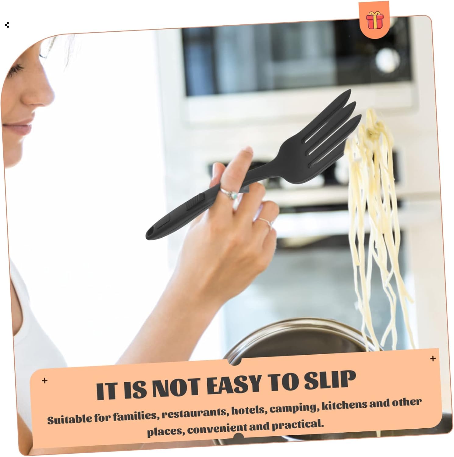 Black Silicone Pasta Fork with Smooth round Edges for Kitchens