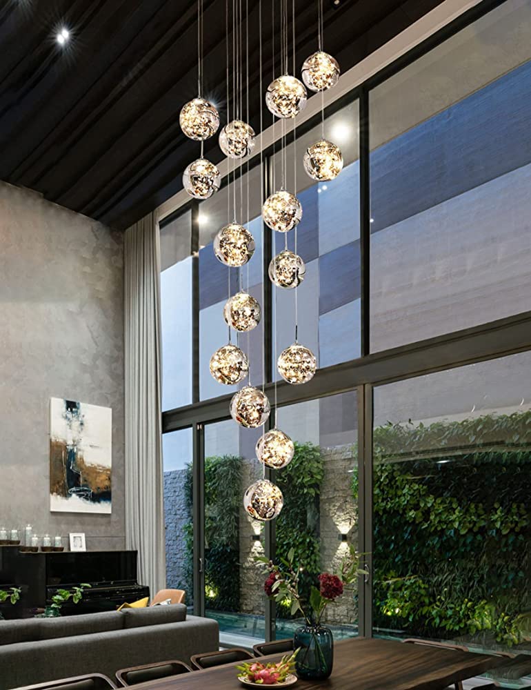 BidesenHigh Ceiling Long Raindrop Ceiling Light Foyer Chandeliers for Villa Living Room，Modern Crystal Chandeliers Spiral Staircase Lighting(Size:15-Light,Color:Smoke Grey)