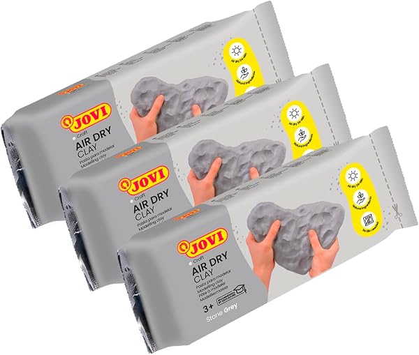 Jovi Jovi Air Dry Ready to Use Air Dry Moist Clay Modelling Clay 500g Grey Pack of 3 in use