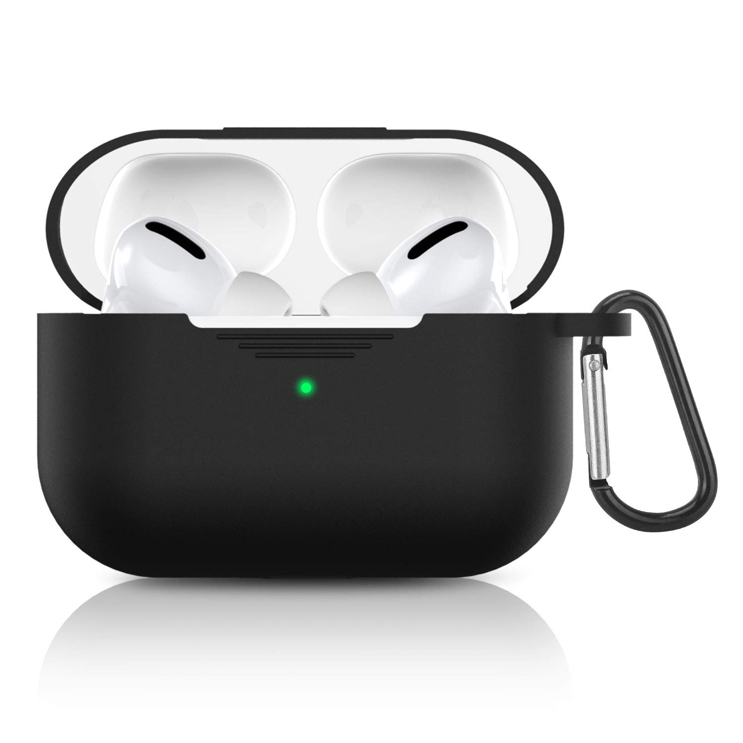 VASIVO Protective Silicone Cover Skin for AirPods Pro(2019) Charging Case, Visible Front LED, Soft Ultra-Thin Case Skin, Slim-Fit,Anti-Shock & Anti-Scratch with Keychain (Black)