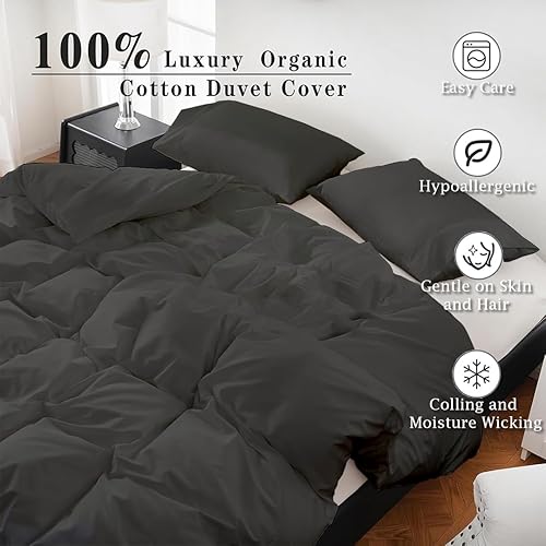 Miniatura 5 de Juego de funda de edredón King de gran tamaño de 120 x 98 pulgadas, color gris oscuro, ropa de cama de 3 piezas (1 funda de edredón + 2 fundas de