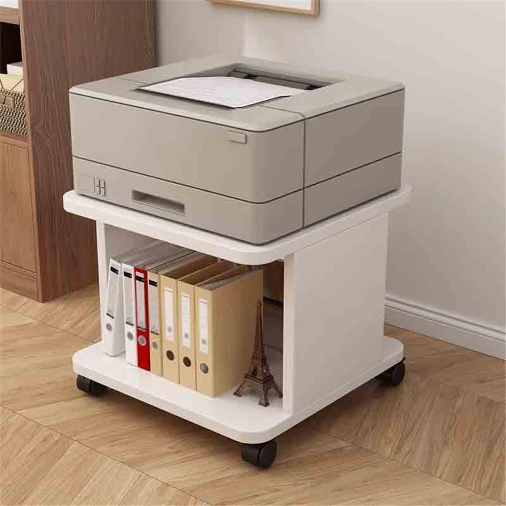 Supporto per Stampante Ripiano for Stampante a Doppio Pavimento sotto la scrivania dell'ufficio, Supporto Mobile Multifunzionale for copiare Tavolo per Stampante(Bianco)