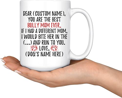 Miniatura 3 de Taza personalizada de American Bully Mom, Bully Dog Mujeres, Bully Dog Mom, regalo de dueño de perro American Bully, taza de perro Bully (15 onzas)