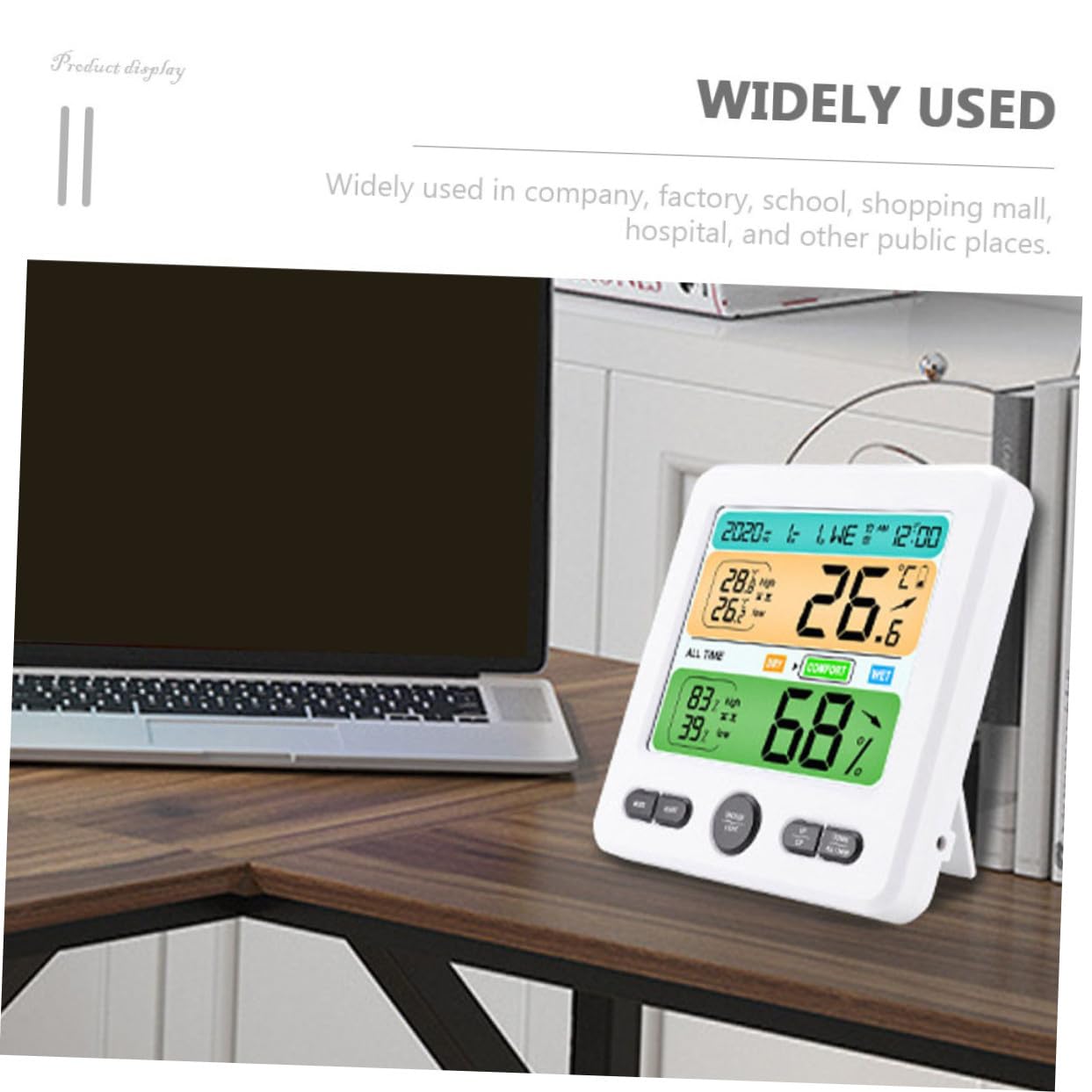 Termometro Igrometro Digitale da Parete con Display Grande Monitoraggio Temperatura e Umidità Interno Orologio Calendario Integrato Sensore Preciso in Abs per Ufficio Casa Scuola
