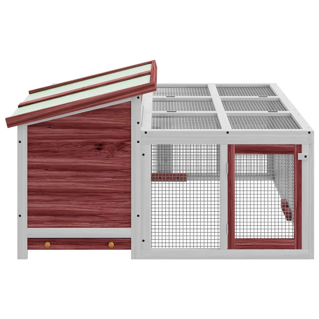 Kaninchenstall mit Freilaufgehege, Hasenstall aus Kiefer Massivholz, Kleintiergehege mit Nistkasten und ausziehbarer Wanne, Mokka, 144x123x67,5 cm
