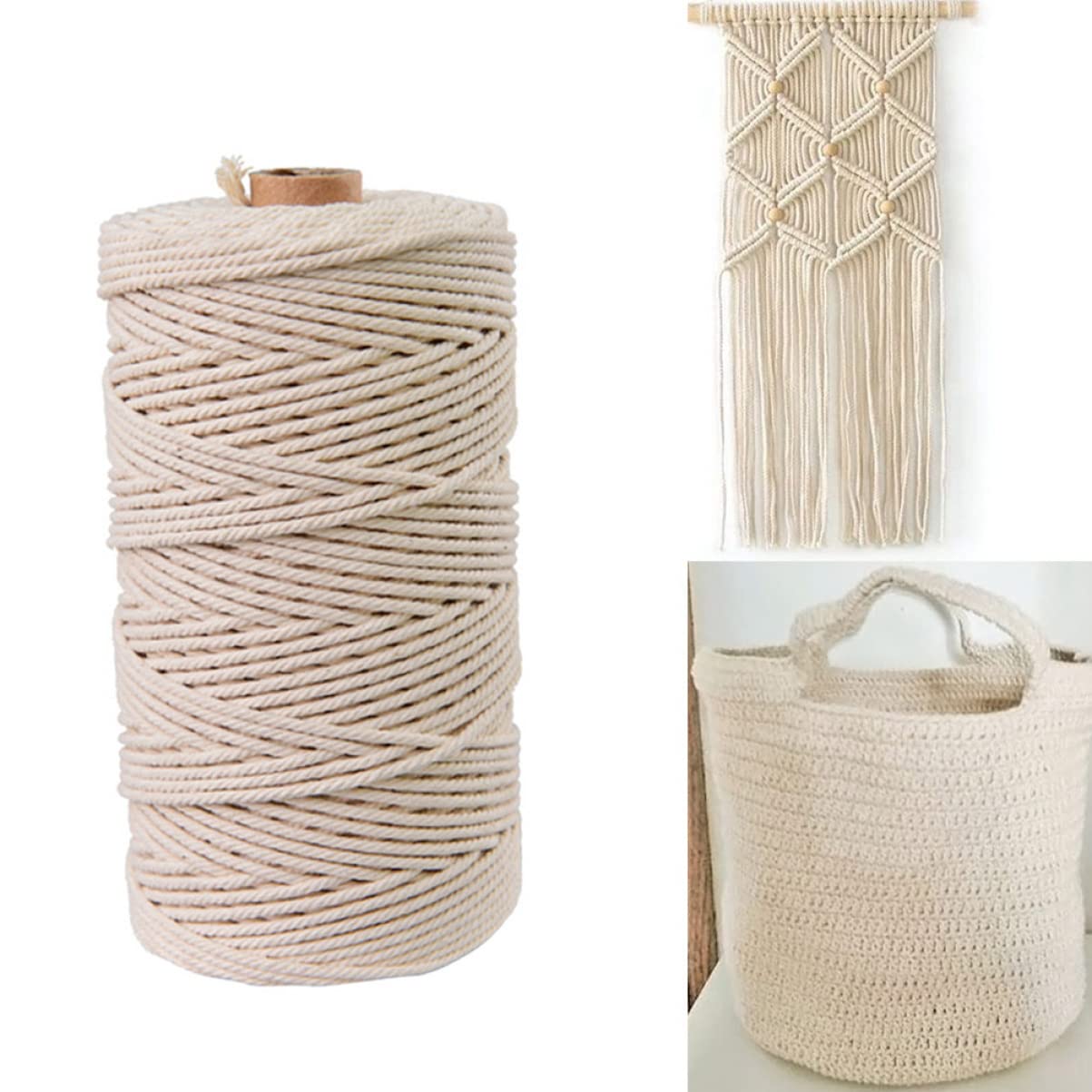 Cuerda de Algodón Natural Beige de 100m para Manualidades DIY | Cordón Retorcido para Tapicería y Punto, Fácil de Cortar, Apto para Pared y Encordado