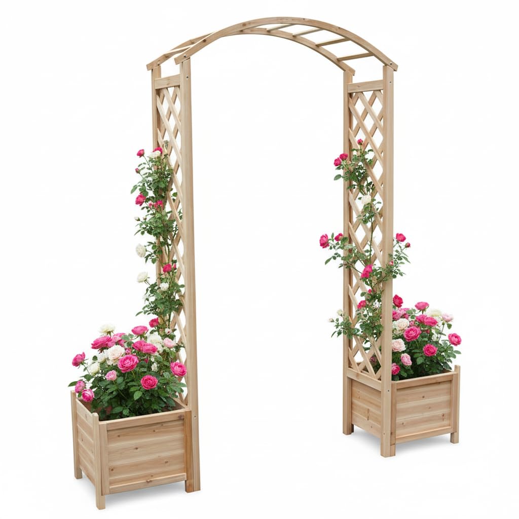 Melko Rozenboog van hout Bruin Rankgitter Laubengang Boogpoort met poort Halve boog Spalier Rankhulp voor klimplanten Tuinboog Pergola Melko Rozenboog van hout Bruin Rankgitter Laubengang Boogpoort met poort Halve boog Spalier Rankhulp voor klimplanten Tuinboog Pergola