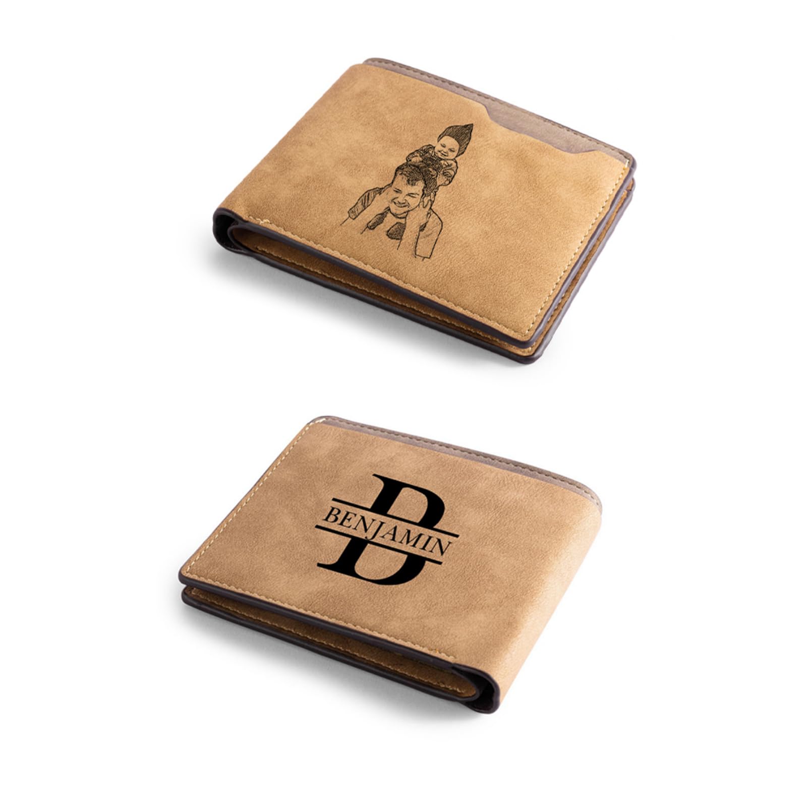 Lovejewelry Personalized Custom Picture Wallets for Men Engraved Leather Photo Wallet for Father Boyfriend (Style 3)