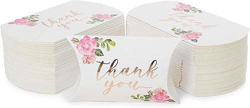 Sparkle and Bash 100 cajas de almohada florales, 5 x 3.5 pulgadas, caja de agradecimiento para recuerdos de fiesta de boda y dulces