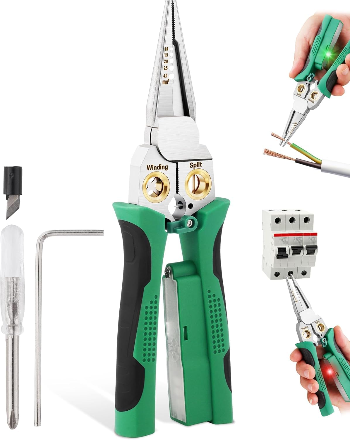 8 in 1 Wire Stripper with Voltage Tester, Wire Crimper with Plier, Cutters, Splitting(12V-250V), Wire Stripping Tools for 10-18 AWG for Professional Electrician DIY Tool
