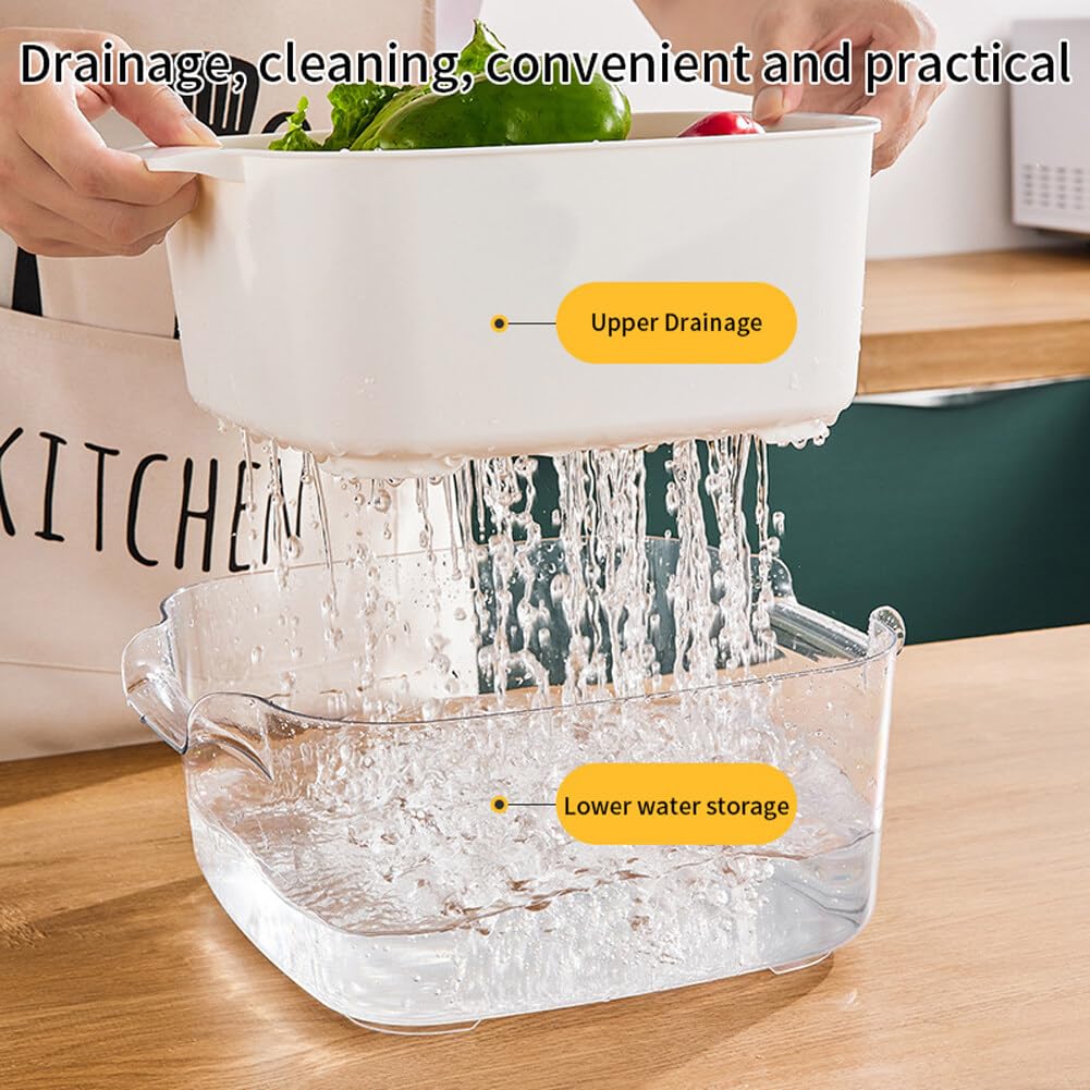 INSTITIZER 8.2 Quart Kitchen Colanders Bowl Set, Plastic Strainers and Colanders Bowl Set, Fruit Vegetable Washing Basket, Large Double Layered Strainer for Pasta, Noodles, Salads and Food